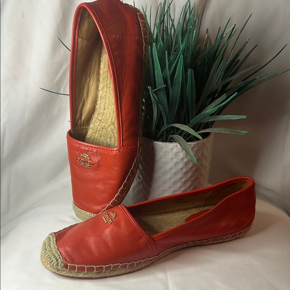 Coach Red Espadrille Slip-Ons with Canvas Upper
